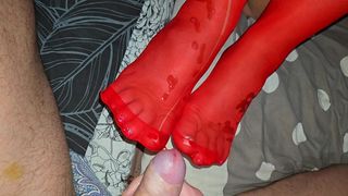 STEPMOM IN RED NYLON STOCKINGS TAKES STEPSON S COCK