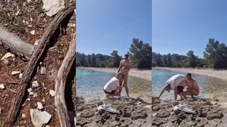 HIKER CATCHES A GUY GETTING NAKED ON A BEACH AND HE GETS HIS ASS FUCKED BY HIM
