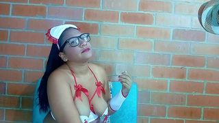 SEXY SUBMISSIVE NURSE GIVES BLOWJOB IN LINGERIE. THE MILF SUCKS COCK LIKE A BAR SLUT