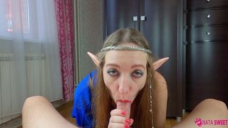 Sexy elf girl from a fairytale came for sucking dick and take сum in mouth like sweet nectar! Cosplay POV blowjob porn 4k 60fps video