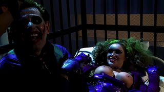 KATWOMAN GETS HER PUSSY AND MOUTH STUFFED IN WILD PRISON THREESOME