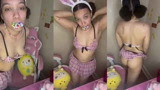 SHY SHORT TEEN (18), SHAKING ASS AND TEASING OLDER MEN ON EASTER