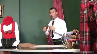 Blonde With Big Boobs Gets An Asian Ass Fucking In Lingerie