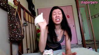 MEAN COLLEGE GIRL HAS TO CHANGE MESSY ADULT DIAPER!