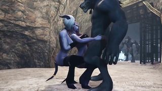 Werewolf threesome with two Draenei Girls in a Cave | Warcraft Porn Parody