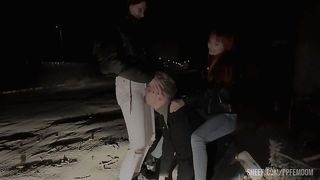 Bratty Girls Roughly Public Dominate An Enslaved Guy Outdoor Night
