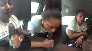EBONY SLUT GIVES PUBLIC BLOWJOB IN CAR