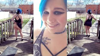 OUTDOOR FLASHING GOTH GIRL IN SUNDRESS