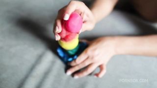 First Anal Fuck Machine - Cumming while getting Double Penetrated & Brunette Really wants Double Penetration and Cum in Ass