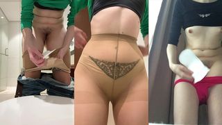 COMPILATION OF 2 VIDEOS: RUSSIAN SLIM GIRL PUTS ON DAILY PAD WITH TAMPON INSIDE; GIRL CHANGES MAXI PAD