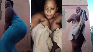 BUSTY BABE WITH BIG NATURAL BOOBS TAKING AN OUTDOOR SHOWER