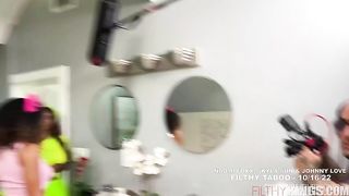 Behind The Scenes - Halloween Cosplayin' Ebony Stepmom in Unexpected Threesome