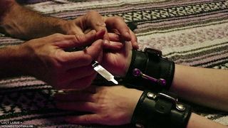 THICK BLACK LEATHER CUFF BONDAGE BDSM FINGERNAIL CLIPPING