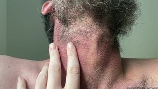 CLOSEUP NECK AND BEARD WORSHIP FROM UNDERNEATH HIM