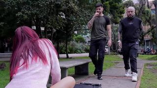 HOT LATINA IS GREETED BY TWO NEIGHBORS WHO JUST WANT TO EAT HER PUSSY - FELIPE SKULL