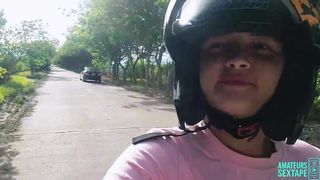 EXHIBITIONISM DURING THE MOTORCYCLE RIDE, I SHOW MY SMALL TITS WITH PIERCINGS ON MY NIPPLES ON THE ROAD