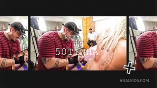 Behind the scenes of porn, in a scene of double penetration