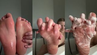 I WASH MY FEET IN THE BATHTUB.