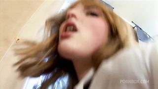 Nadagda redhead get a big cock in her pussy and in her ass and drink cum