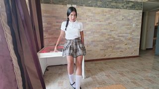 SCHOOL PORN - THE STEPSISTER SHOWS HIM HER STUDENT UNIFORM AND HE IS AMAZED WHEN HE SEES IT