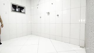 The black stepfather enters the bath and eats his stepdaughter and his girlfriend without a condom
