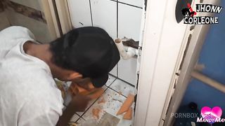 Letting the bricklayer fuck his ass until he cums inside