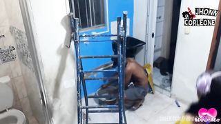 The contractor's dick was so big that what was in his ass came out