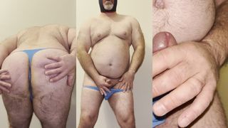 Anal Steve in blue thong eating lots of his precum, wait for end for a good face to cum on!