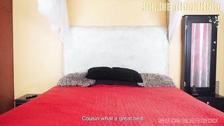 I stay to rest at my c0us1n's house and she catches me masturbating, so she asks me to fuck her and leave my cum in her tight pussy