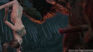 Lara Croft the tomb raider fell into the clutches of terrible monsters who fucked her en masse in all holes very deeply. Part 3 of three.