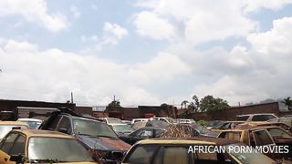 The mechanic and his customers caught fucking publicly in a garage of vehicles in front of the other customers with his big and long cock in his work clothes. exclusive to African street thug from Af