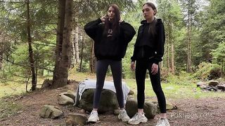 Worship Three Pussies Of Princesses Sofi, Kira And Dina In The Forest - Group Femdom