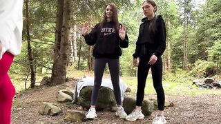 Worship Three Pussies Of Princesses Sofi, Kira And Dina In The Forest - Group Femdom