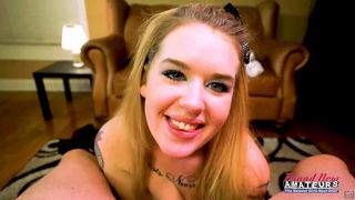 BLONDE HOTTIE STACIE DEEPTHROATS AND MILKS A THROBBING DICK!