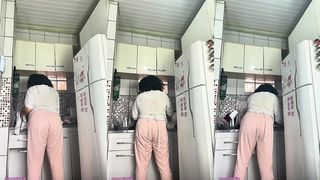 CHUBBY HOUSEWIFE FARTING WHILE WASHING DISHES VOYEUR STYLE