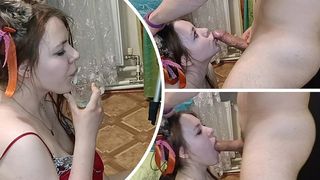 SHE SUCKED AND TOOK THE CUM ON HER FACE