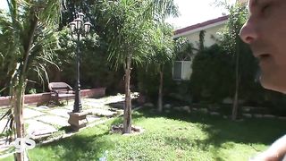 The hot Hailey make blowjob in the garden and anal sex in the room