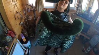 SEXY CAMELTOE DANCE IN TIGHT JUMPSUIT AND SHINY GREEN JACKET