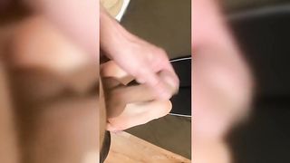 Big cock cumming on tiny foot soles
