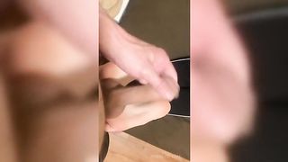 Big cock cumming on tiny foot soles