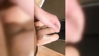 Big cock cumming on tiny foot soles
