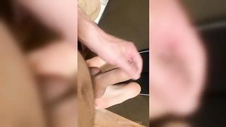 Big cock cumming on tiny foot soles