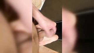 Big cock cumming on tiny foot soles