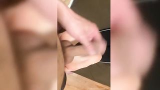 Big cock cumming on tiny foot soles