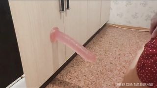 I take a huge dildo, and then my stepbrother cums in my ass