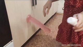I take a huge dildo, and then my stepbrother cums in my ass