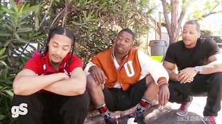 Black college girl is fucked in gangbank with anal and DP