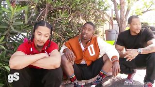 Black college girl is fucked in gangbank with anal and DP