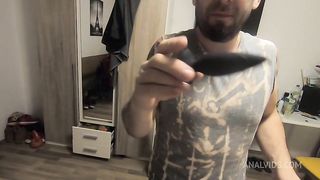 Rough anal fuck from behind with DP and toys in pussy and ass