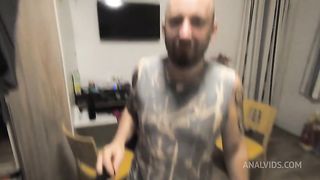 Rough anal fuck from behind with DP and toys in pussy and ass